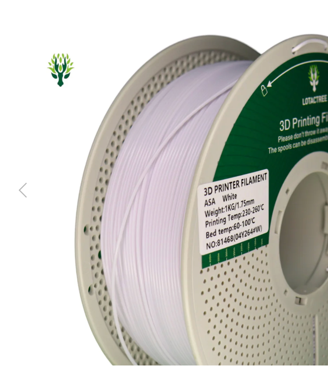 ASA White - Diâmetro 1,75mm Bobine 1kg - Lotactree